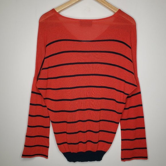 Wooden Ships Women’s V Neck Flare Sleeve Light Red Blue Sweater S M - Picture 2 of 5